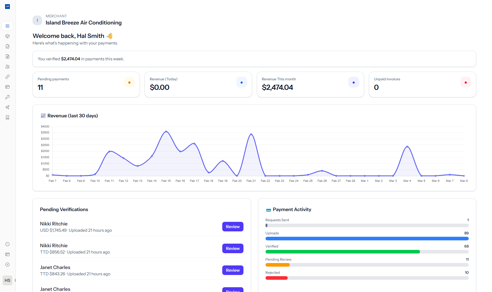 VeriPay dashboard